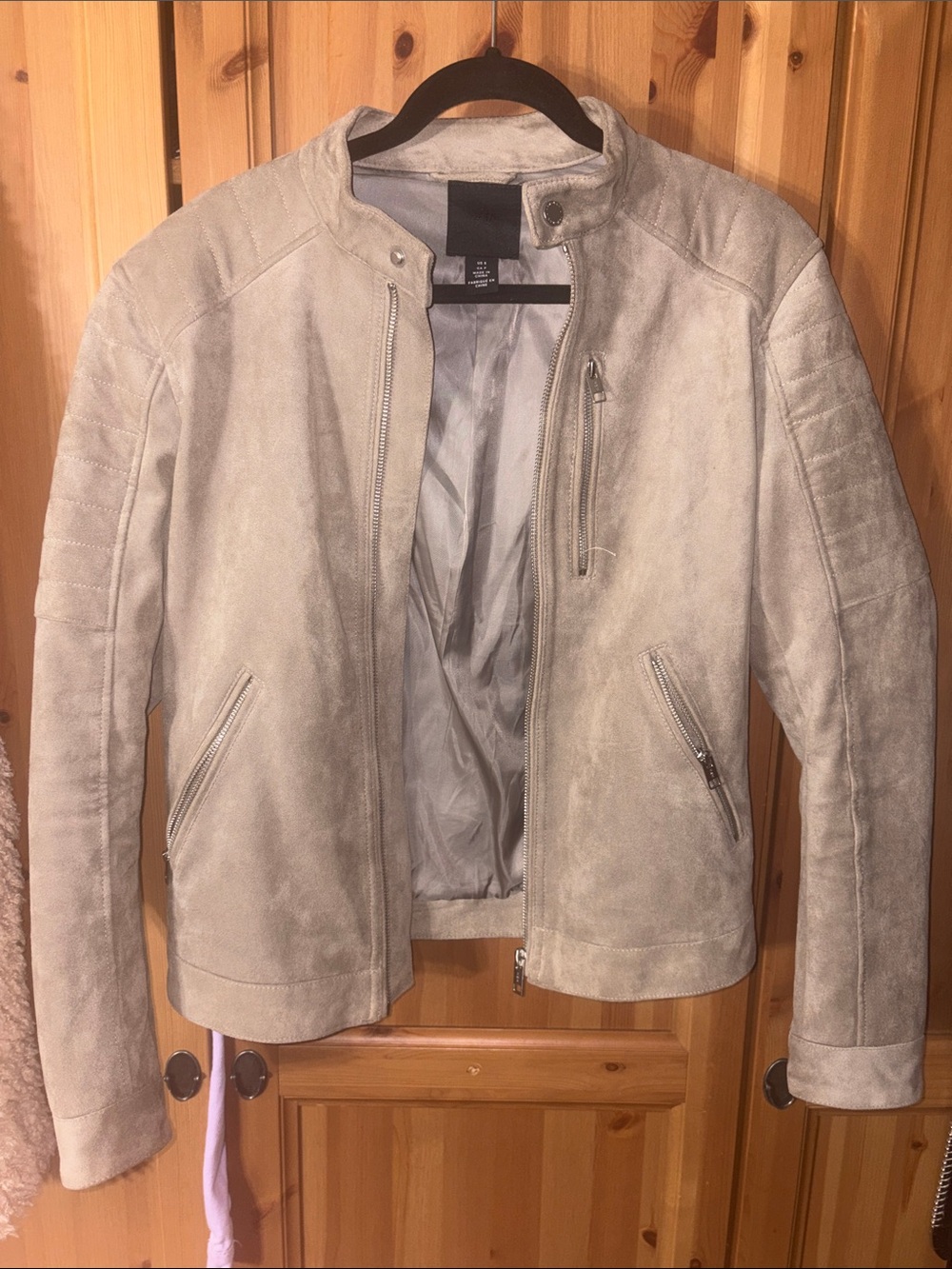 H&M Light Gray Suede Bomber Jacket